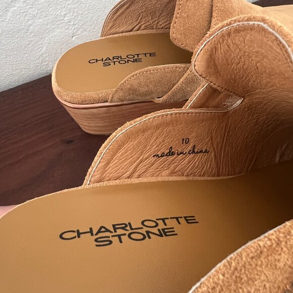 NEW Charlotte Stone Sam Clogs in Bamboo tan brown suede platform clogs buckle 10 - Picture 9 of 12